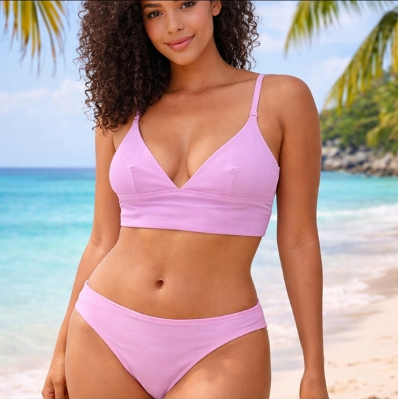 American Eagle Outfitters Other - Aerie Longline Bikini Set | Best Buds Pink | XXS Top & Bottom | EUC